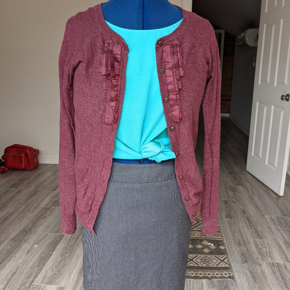 Plum Eddie Bauer Cardigan with Ribbon Detail